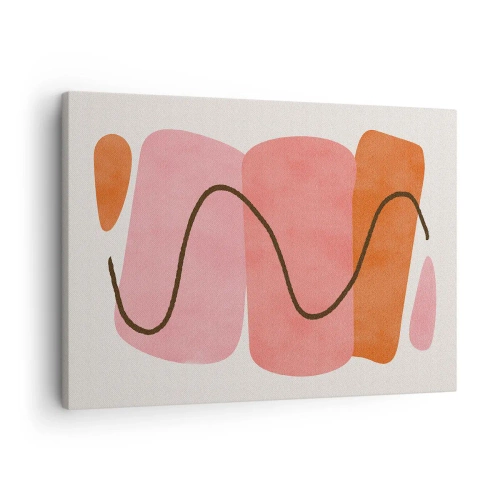 Lærredstryk - Billede på lærred - Abstrakte former i lyserøde og orange nuancer - 70x50cm - Formernes blide bevægelse - Moderne vægdekoration til stue og soveværelse ARTTOR