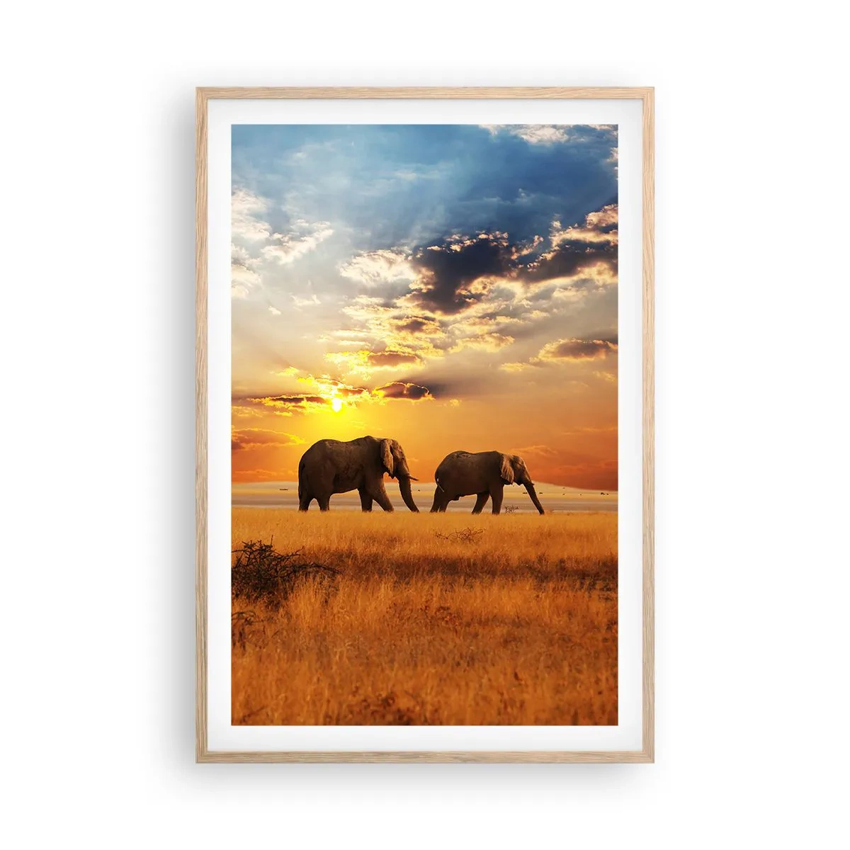 Plakat i ramme af lyst egetræ - Familievandring - 61x91 cm