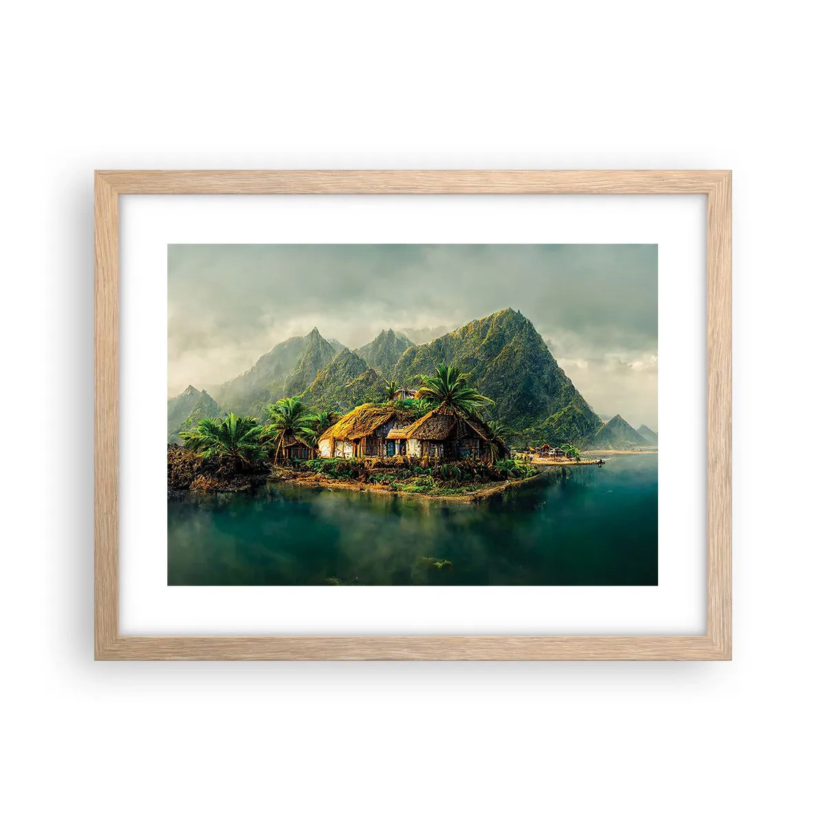 Plakat i ramme af lyst egetræ - Tropisk paradis - 40x30 cm
