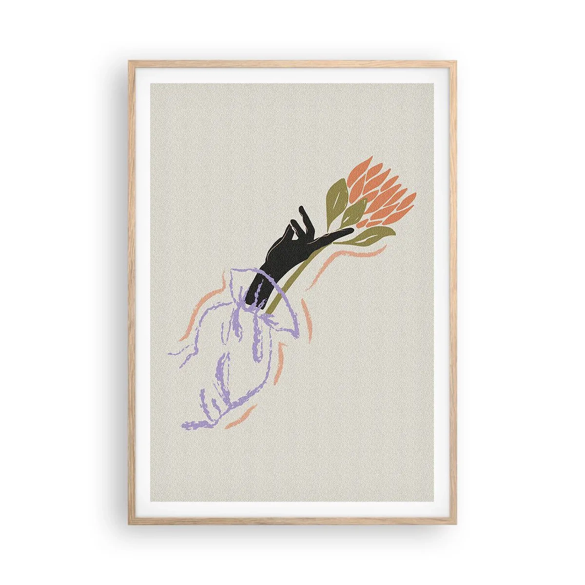 Plakat i ramme af lyst egetræ - En søsterlig berøring - 70x100 cm