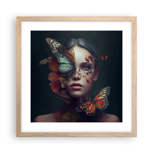 Plakat i ramme af lyst egetræ - En vidunderlig metamorfose - 40x40 cm