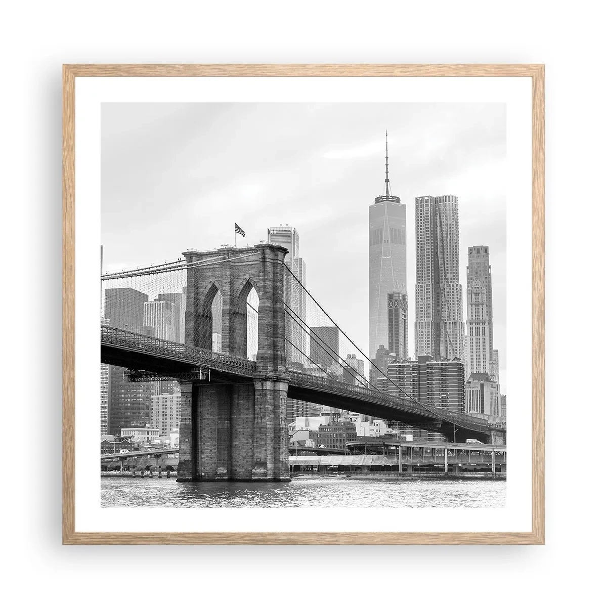 Plakat i ramme af lyst egetræ - New York stemning - 60x60 cm