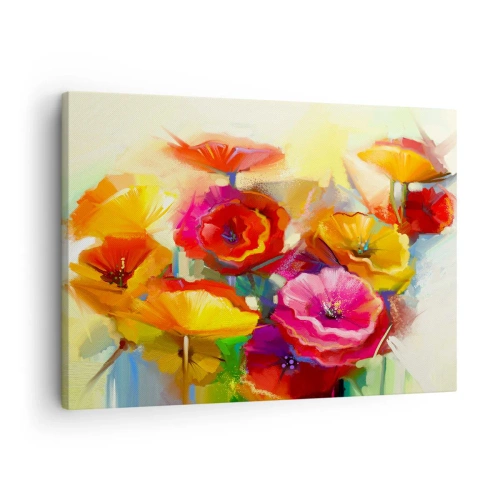 Lærredstryk - Billede på lærred - Farverige abstrakte blomster på en lys baggrund - 70x50cm - Ikke kun rødt - Moderne vægdekoration til stue og soveværelse ARTTOR