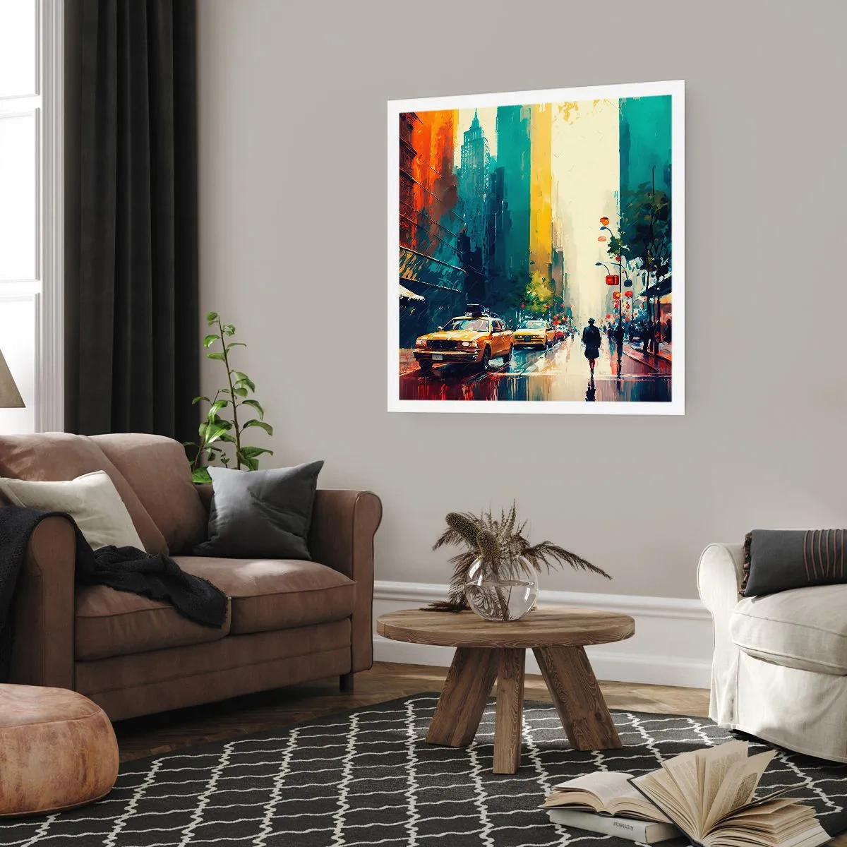 Plakat - New York - her er selv regnen farverig - 50x50 cm