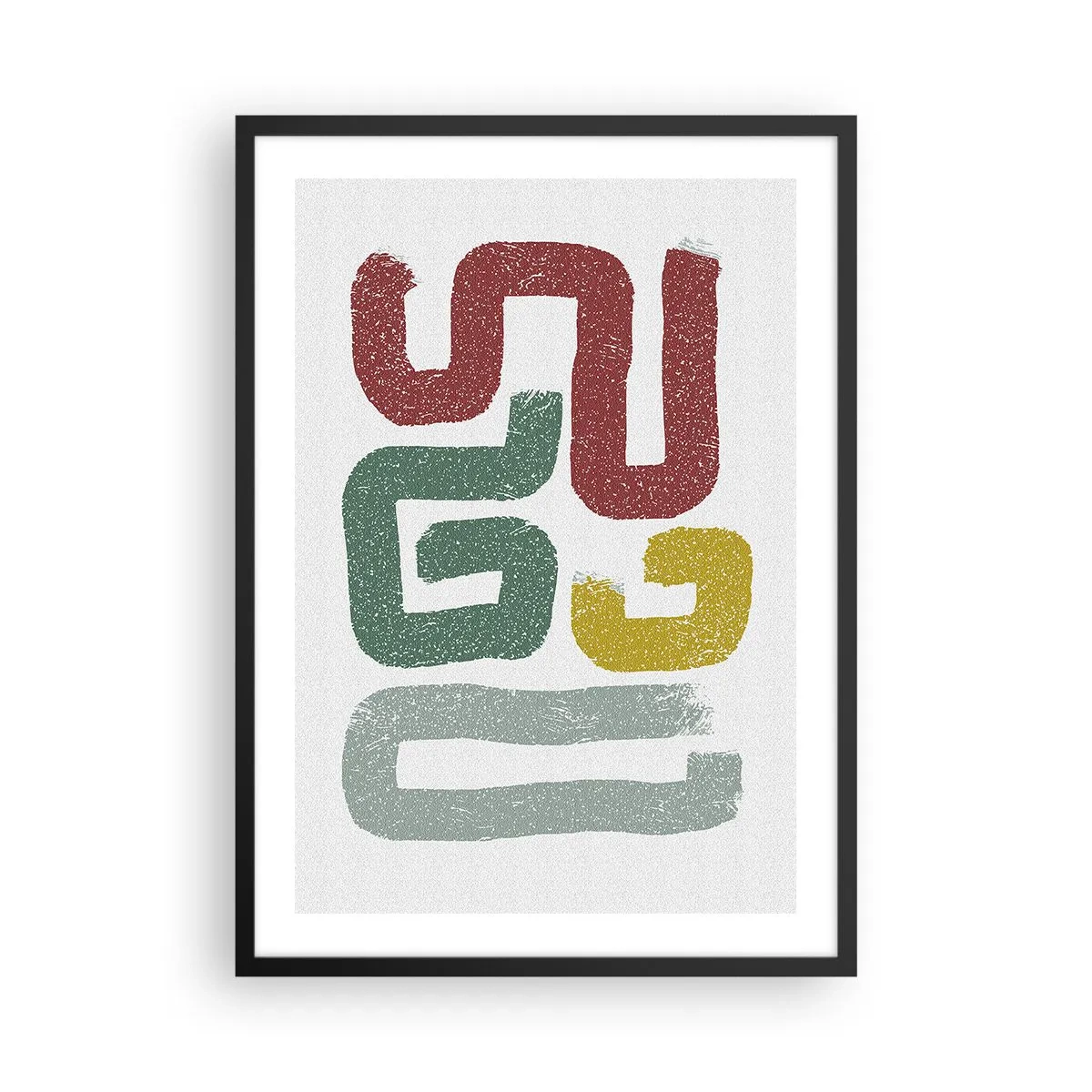Plakat i sort ramme - Abstrakte former i jordfarver på en lys baggrund - 50x70cm - På et ukendt sprog - Moderne vægdekoration til stue og soveværelse ARTTOR