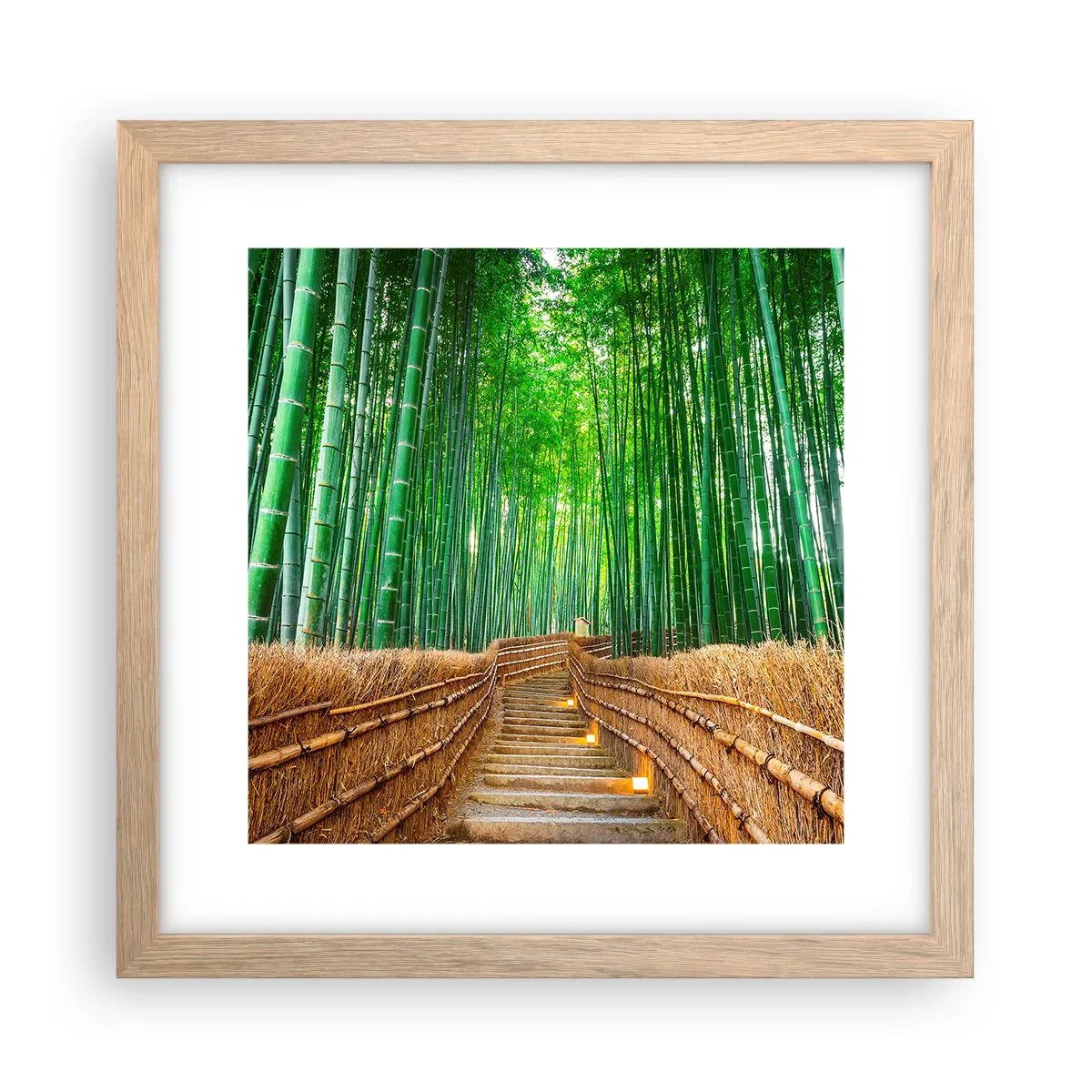 Plakat i ramme af lyst egetræ - Essensen af den asiatiske natur - 30x30 cm
