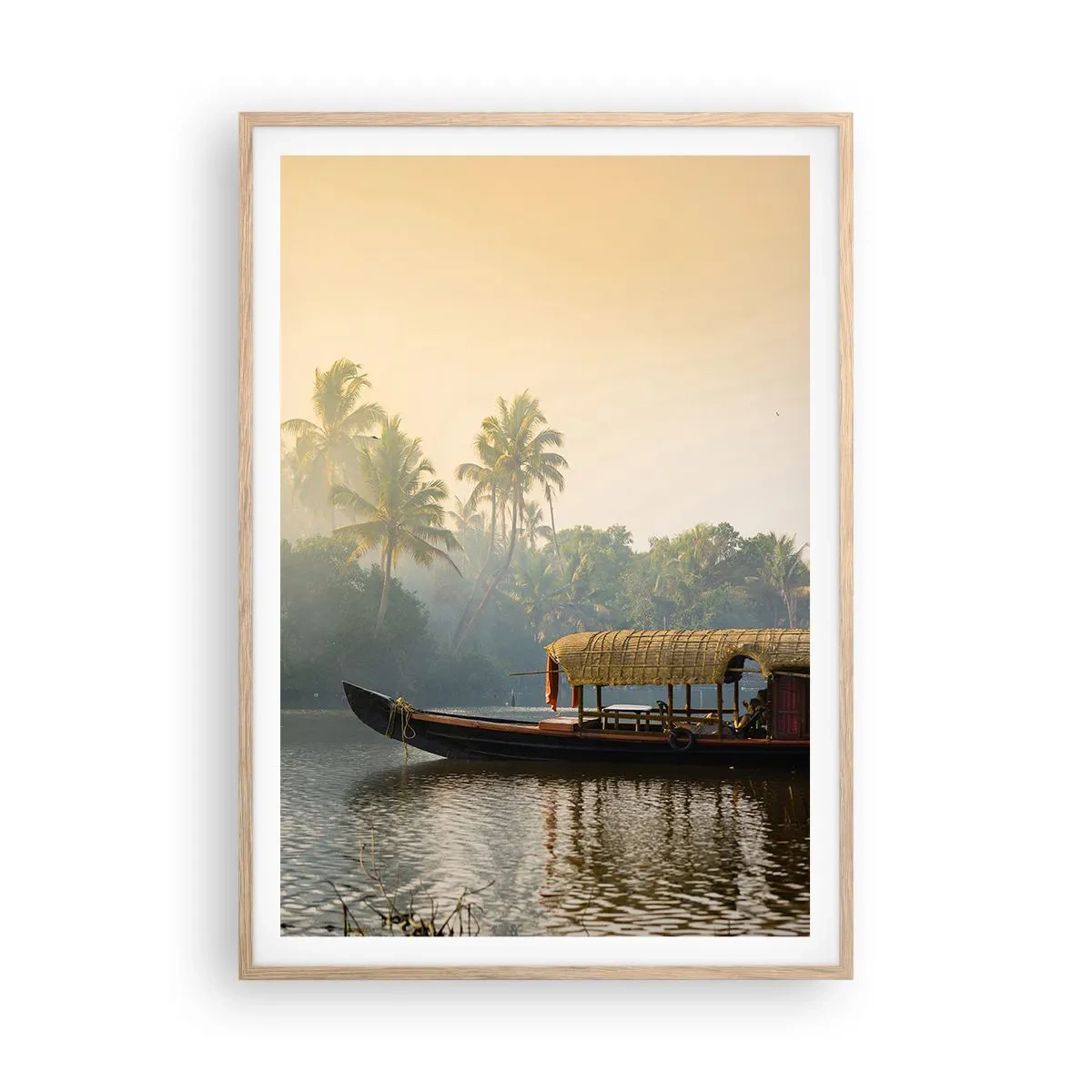 Plakat i ramme af lyst egetræ - Hus ved floden - 70x100 cm