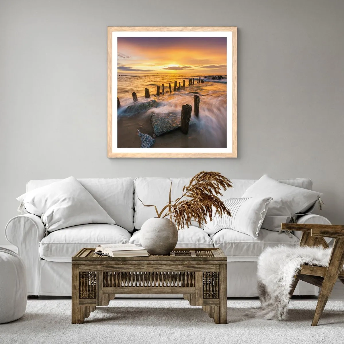 Plakat i ramme af lyst egetræ - Østersøens rå skønhed - 30x30 cm