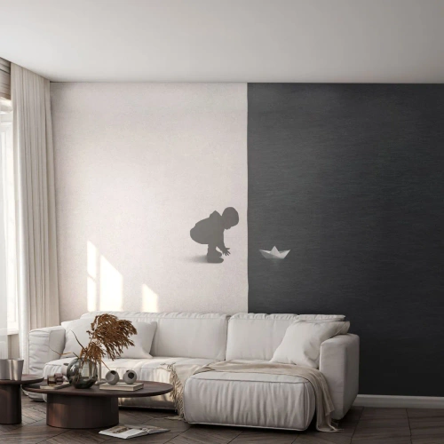 Fototapet Selvklæbende Deluxe Sticker - Stor ekspedition - Barn, Sort og hvid, Vand - 100x70 cm