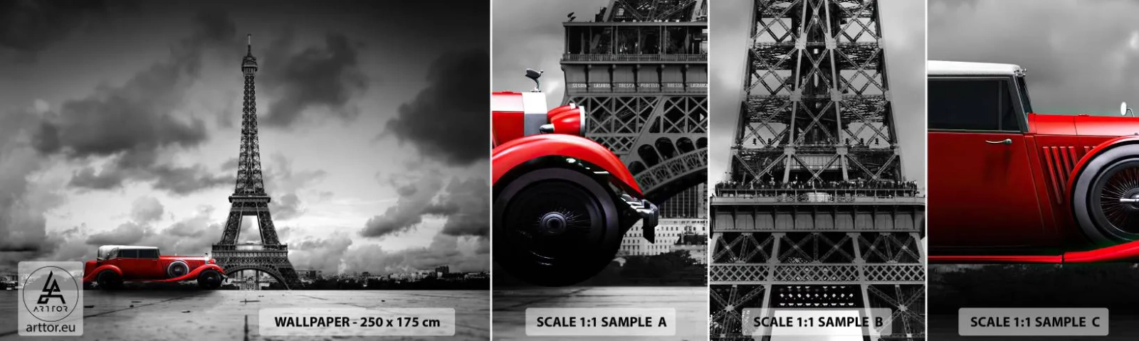 Prøve Fototapet Selvklæbende Deluxe Sticker - For ikke så længe siden i Paris - Automotive, Eiffeltårnet, Paris - 100x30 cm