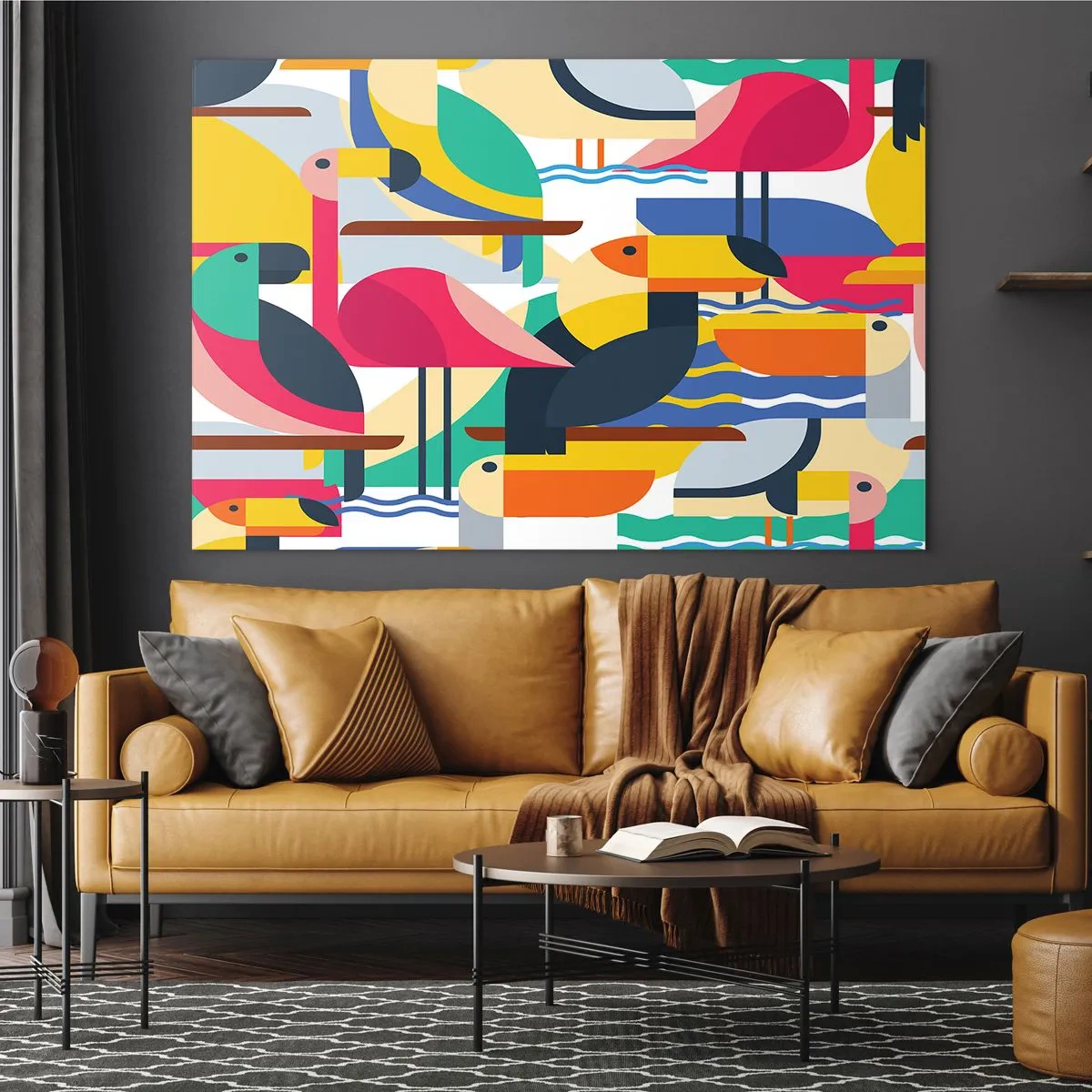 Billede på glas - Fuglefest - 100x70 cm