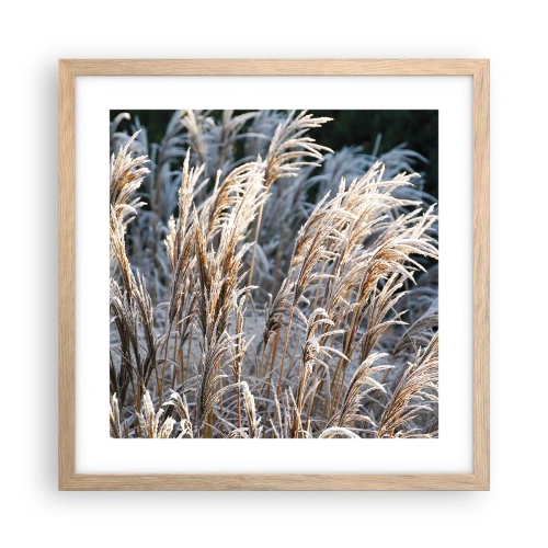 Plakat i ramme af lyst egetræ - Pyntet med frost - 40x40 cm