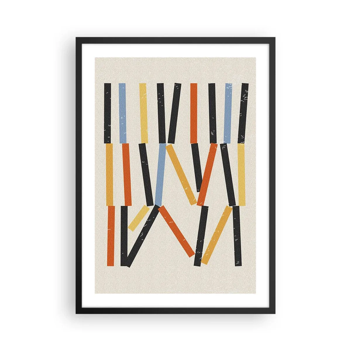 Plakat i sort ramme - Farverig geometrisk abstraktion med lodrette linjer - 50x70cm - Vandret komposition - Moderne vægdekoration til stue og soveværelse ARTTOR