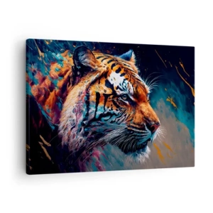 Lærredstryk - Billede på lærred - Portræt af en tiger i dynamiske, abstrakte farver - 70x50cm - Vild skønhed - Moderne vægdekoration til stue og soveværelse ARTTOR