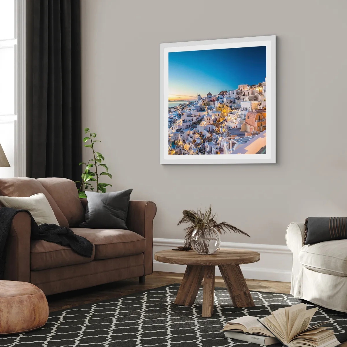 Plakat i hvid ramme - Essensen af græskhed - 50x50 cm