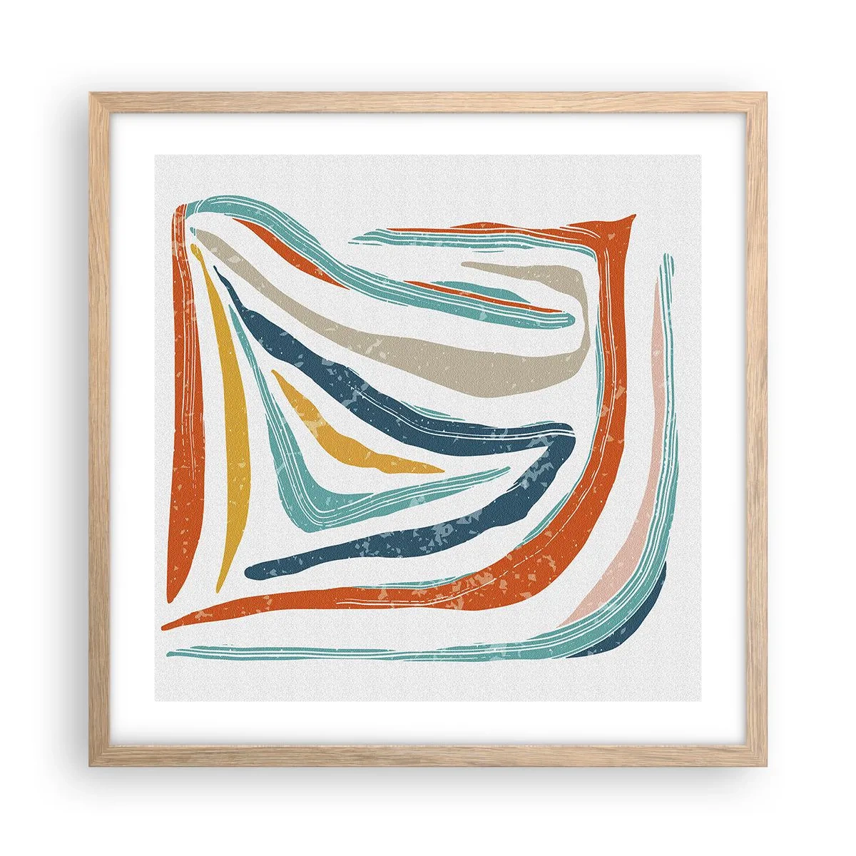 Plakat i ramme af lyst egetræ - Venligt smilende abstraktion - 50x50 cm