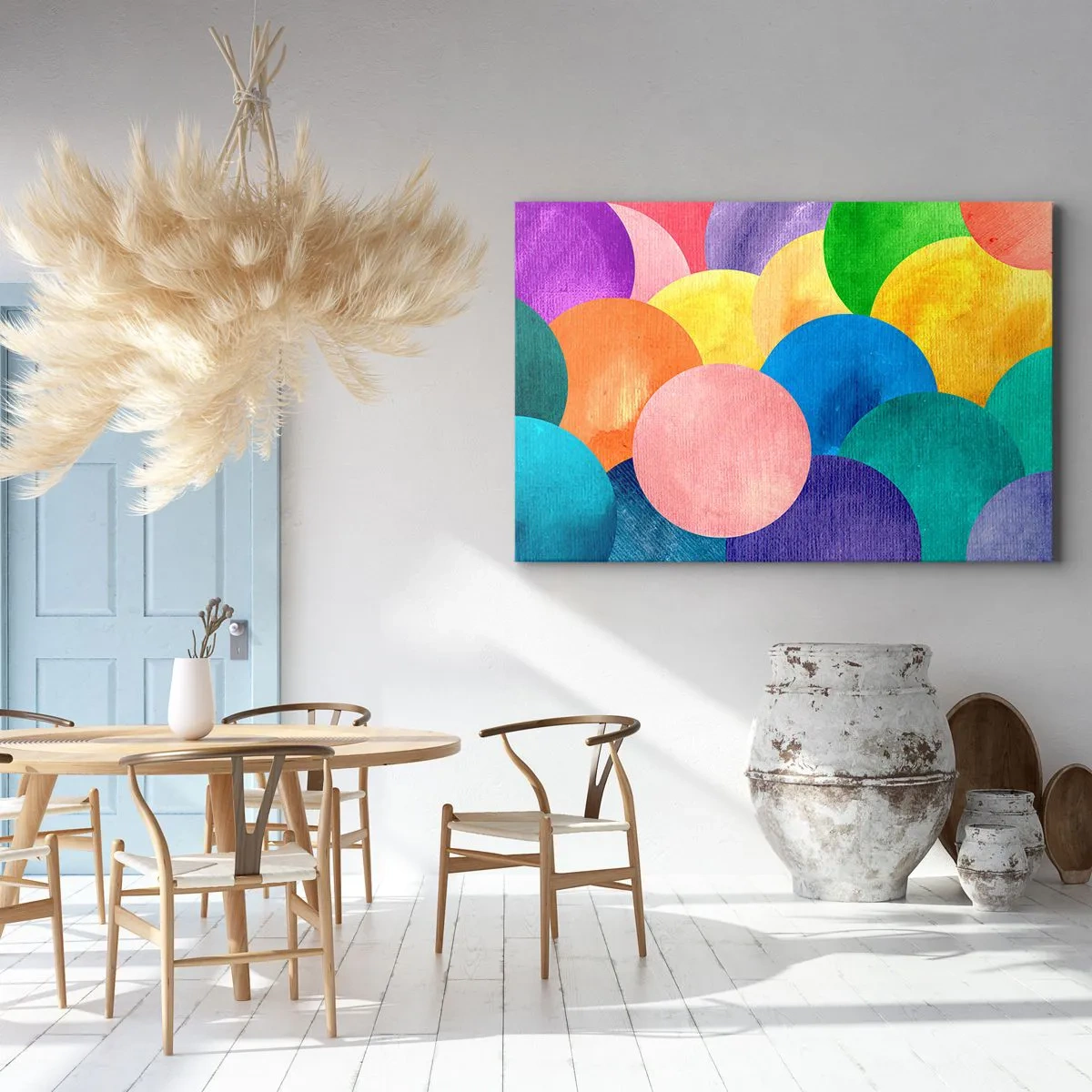 Lærredstryk - Billede på lærred - Akvarelstil farverige cirkler - 70x50cm - Den oprindelige fylde af liv - Moderne vægdekoration til stue og soveværelse ARTTOR