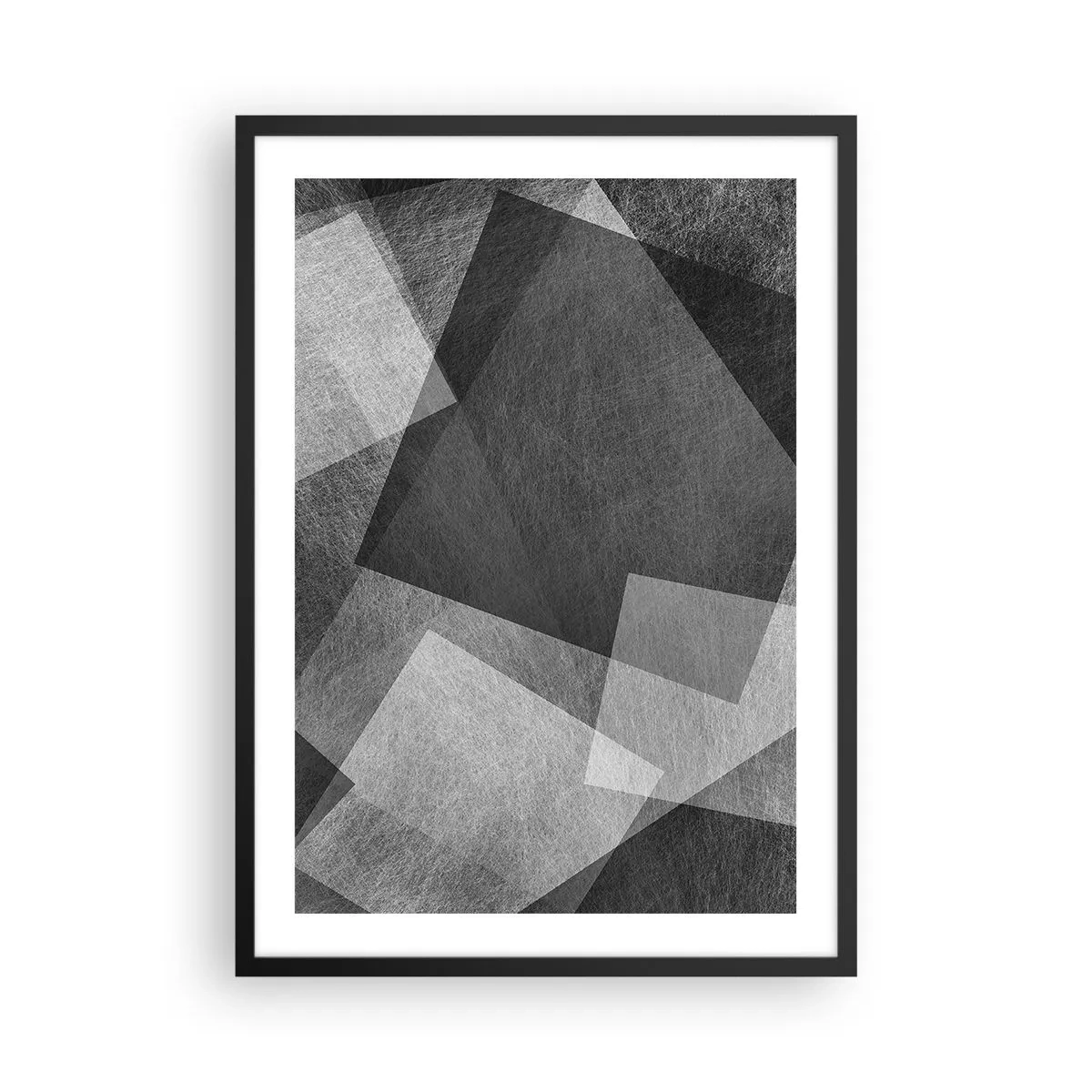 Plakat i sort ramme - Sort-hvid abstraktion med geometriske former - 50x70cm - Et evigt symbol på bestandighed og orden - Moderne vægdekoration til stue og soveværelse ARTTOR