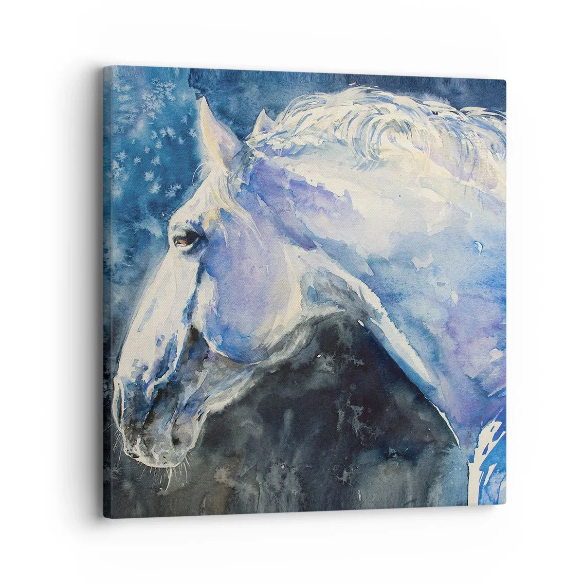 Lærredstryk - Billede på lærred - Portræt i et blåt skær - 30x30 cm