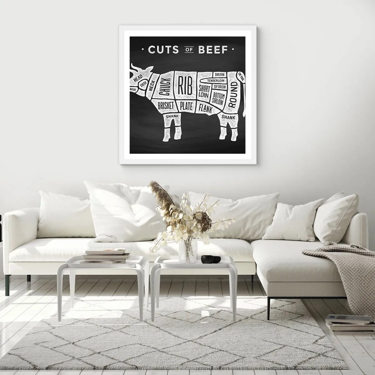 Plakat i hvid ramme - Slagterens grundbog - 50x50 cm