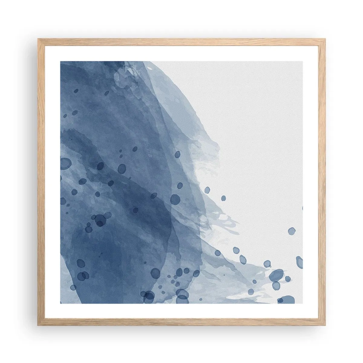 Plakat i ramme af lyst egetræ - Blå tyl - 60x60 cm