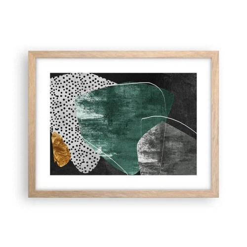 Plakat i ramme af lyst egetræ - Farverig abstraktion med en guldflager - 40x30 cm