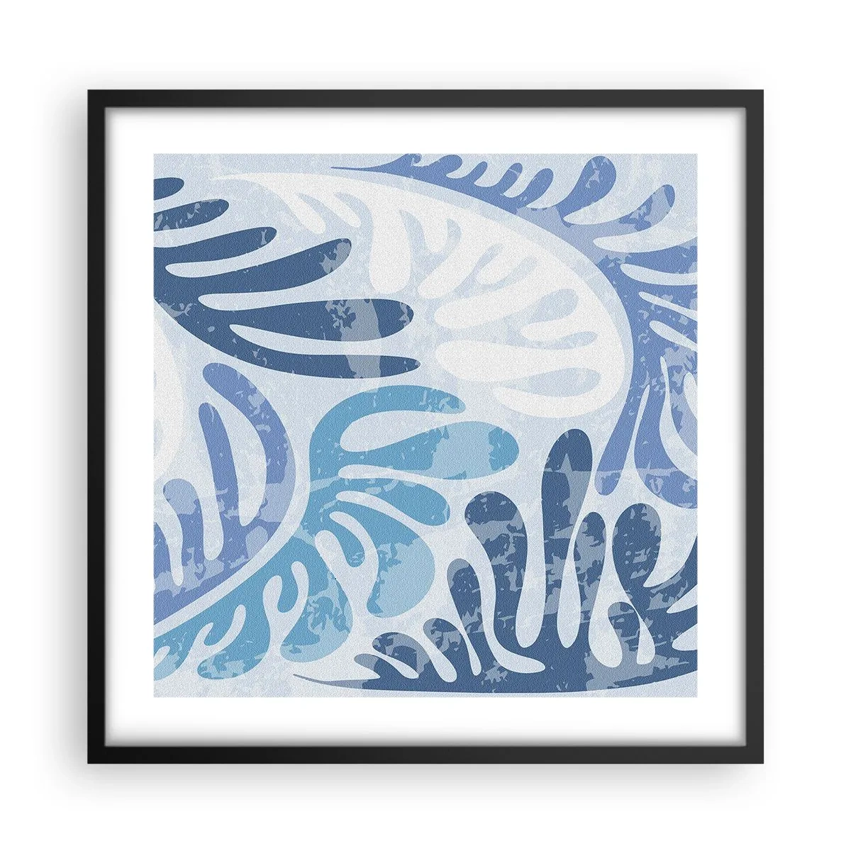 Plakat i sort ramme - Blå bregner - 50x50 cm