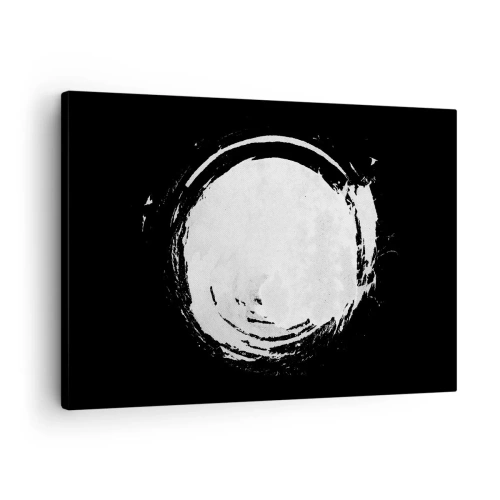 Lærredstryk - Billede på lærred - En hvid cirkel på en sort baggrund i minimalistisk stil. - 70x50cm - Den gode vej ud - Moderne vægdekoration til stue og soveværelse ARTTOR