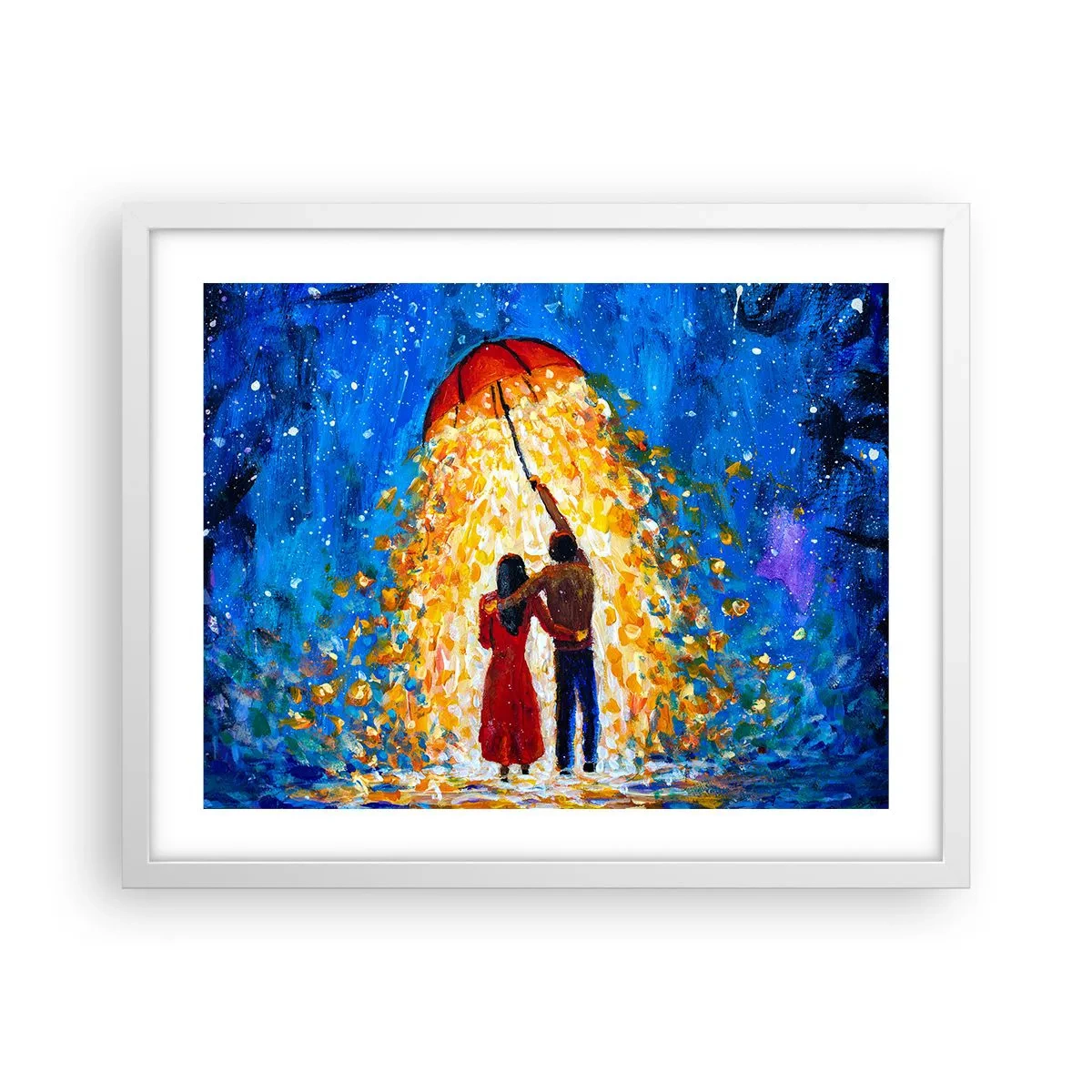 Plakat i hvid ramme - Magien ved en regnfuld aften? - 50x40 cm