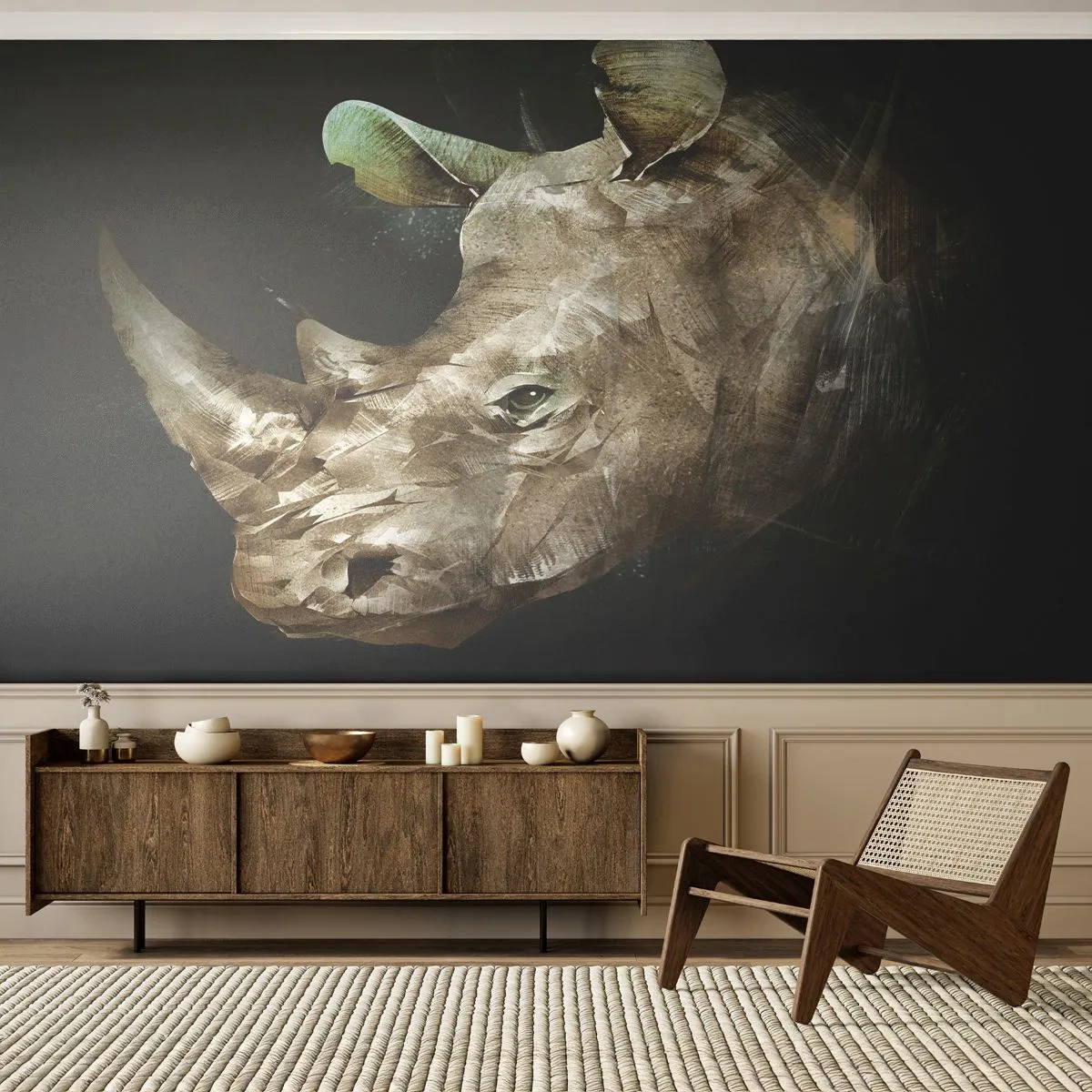 Fototapet Selvklæbende Deluxe Sticker - Ægte maskulin styrke - Abstraktion, Næsehorn, Dyr - 350x256 cm