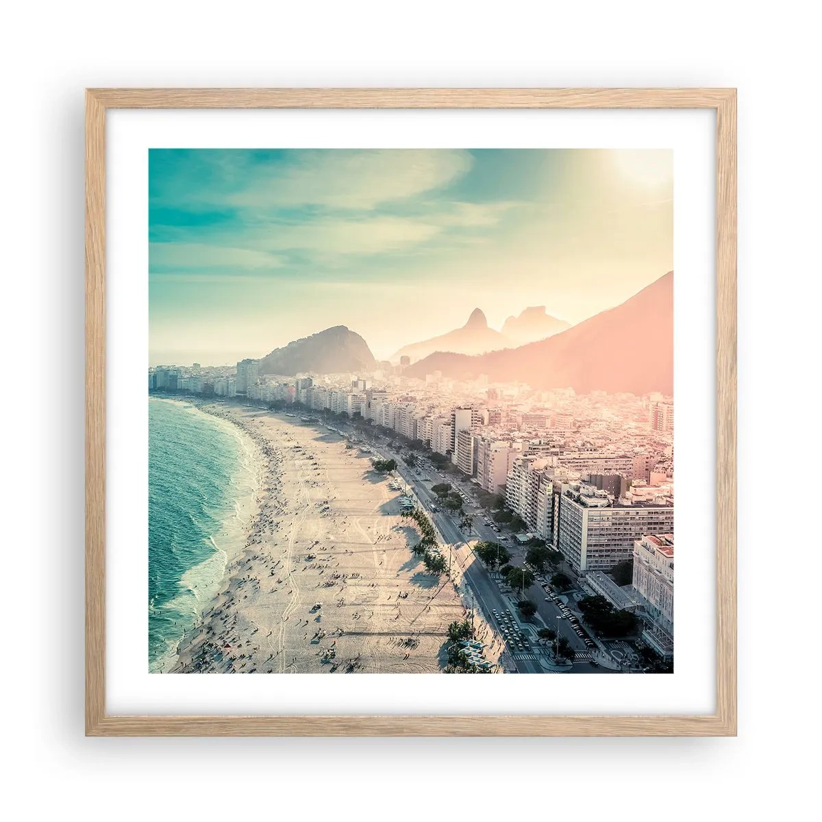 Plakat i ramme af lyst egetræ - Evig ferie i Rio - 50x50 cm