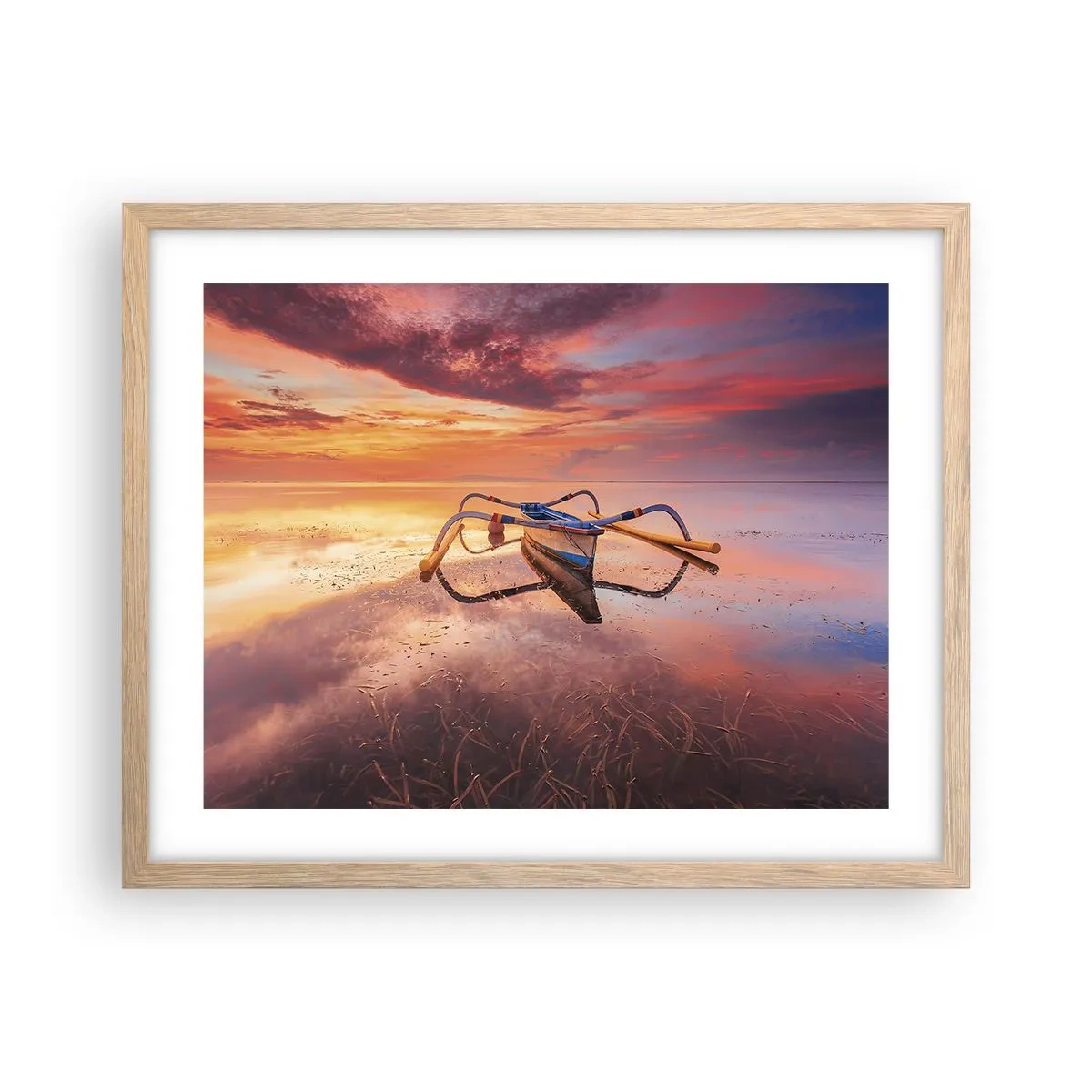 Plakat i ramme af lyst egetræ - Roen ved en tropisk aften - 50x40 cm