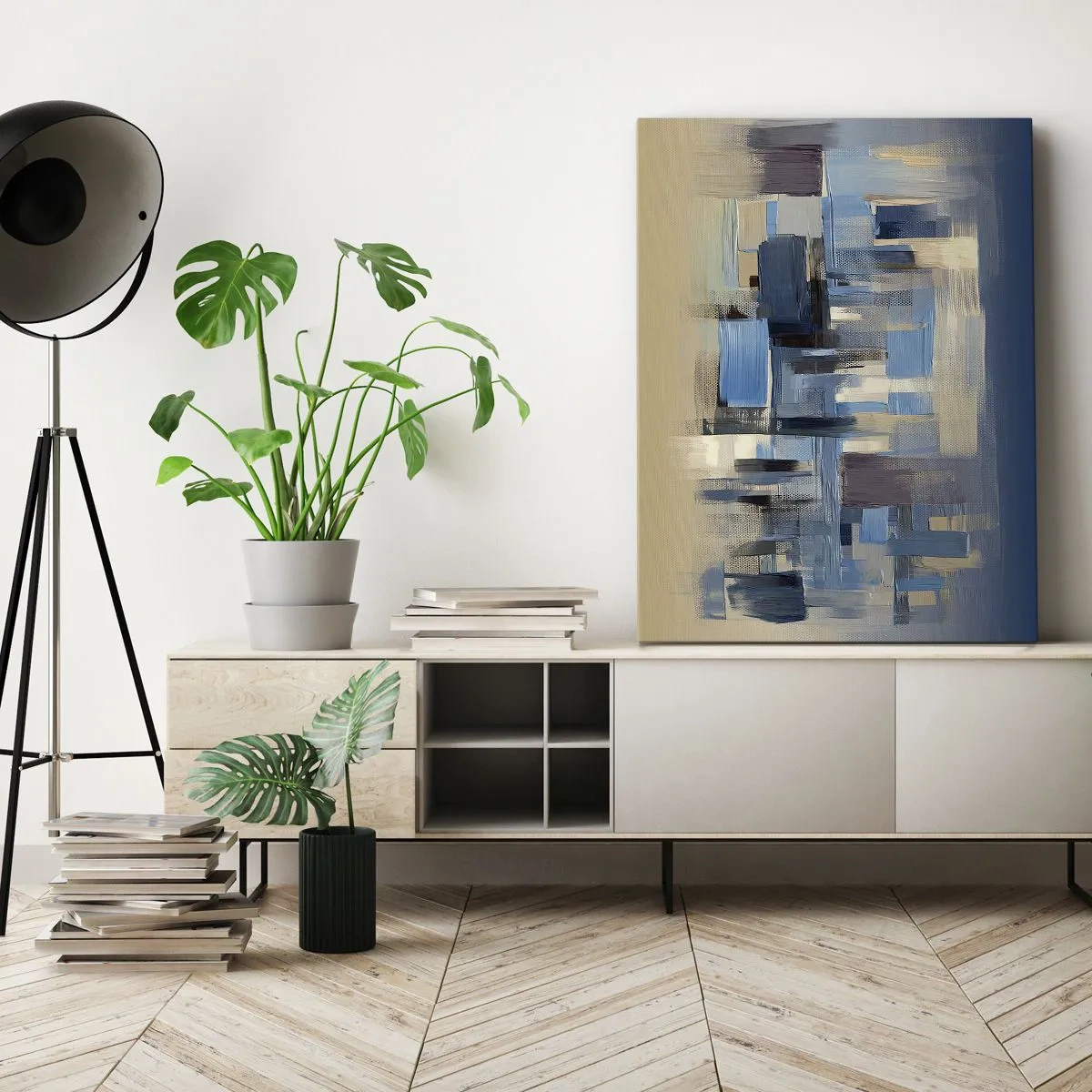 Lærredstryk - Billede på lærred - Blå konstruktion - 50x70 cm