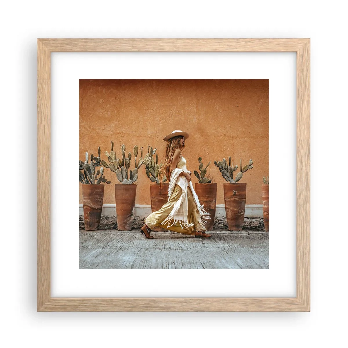 Plakat i ramme af lyst egetræ - I en hippieagtig stil - 30x30 cm