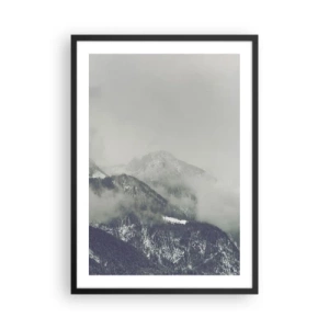 Plakat i sort ramme - Tågede bjerge med en mystisk atmosfære - 50x70cm - Tåget dal - Moderne vægdekoration til stue og soveværelse ARTTOR