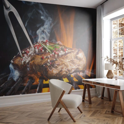 Fototapet Selvklæbende Deluxe Sticker - Saftig og velduftende - Gastronomi, bøf, Grill - 100x70 cm