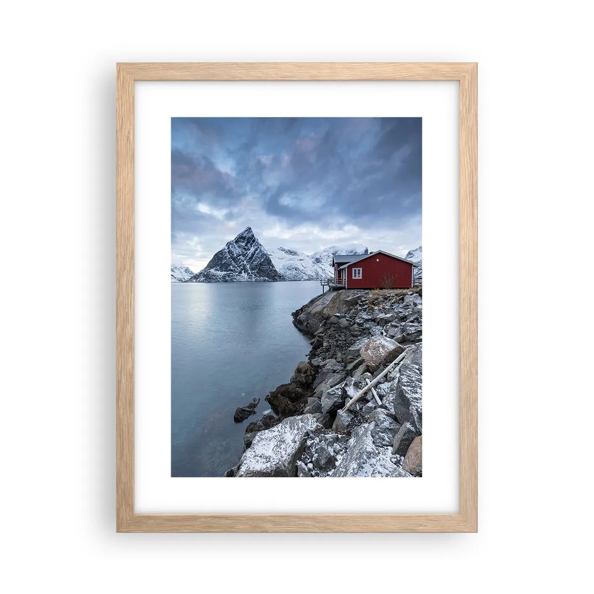 Plakat i ramme af lyst egetræ - Skandinavisk tilflugtssted - 30x40 cm