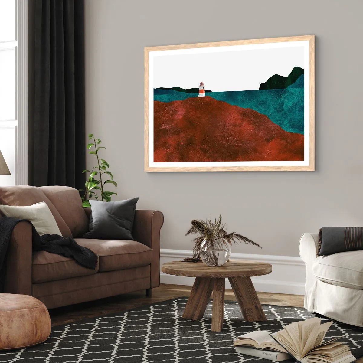Plakat i ramme af lyst egetræ - Med blikket rettet mod havet - 50x40 cm
