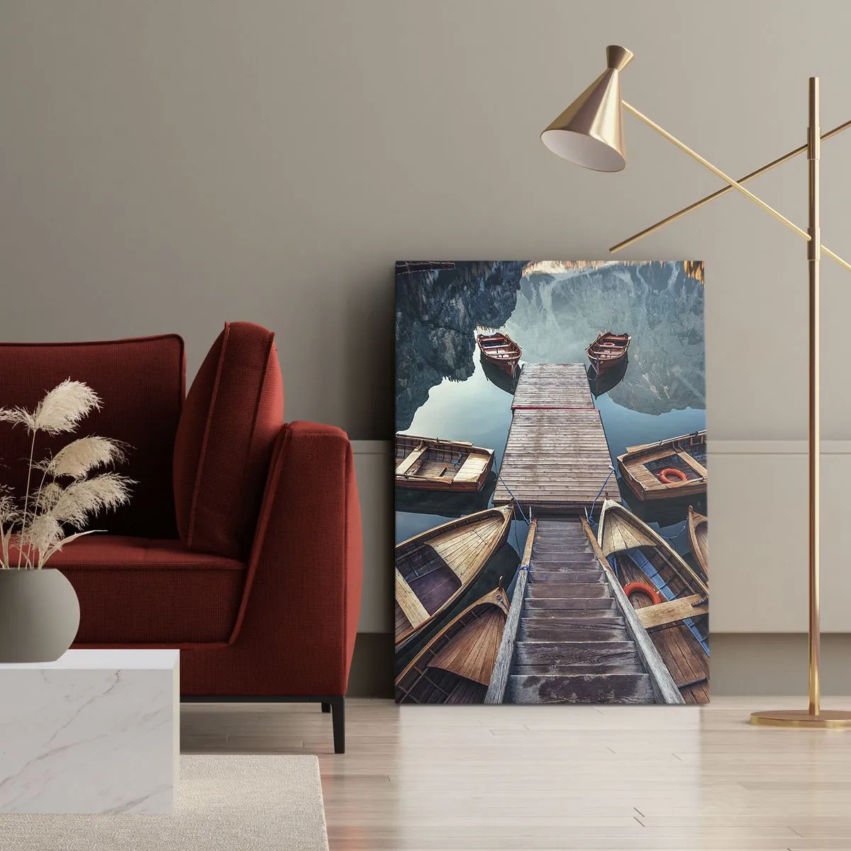 Lærredstryk - Billede på lærred - Venter i marinaen - 55x100 cm