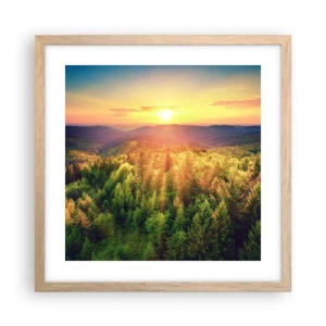 Plakat i ramme af lyst egetræ - Toppe og bjergtoppe - 40x40 cm