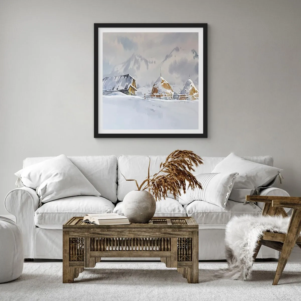 Plakat i sort ramme - I en sneklædt dal - 30x30 cm