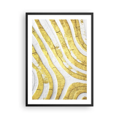Plakat i sort ramme - Gyldne linjer på en hvid baggrund i abstrakt stil - 50x70cm - Sammensætning i hvidt og guld - Moderne vægdekoration til stue og soveværelse ARTTOR