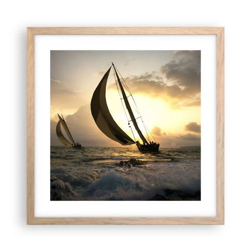 Plakat i ramme af lyst egetræ - I medvind og modvind - 40x40 cm