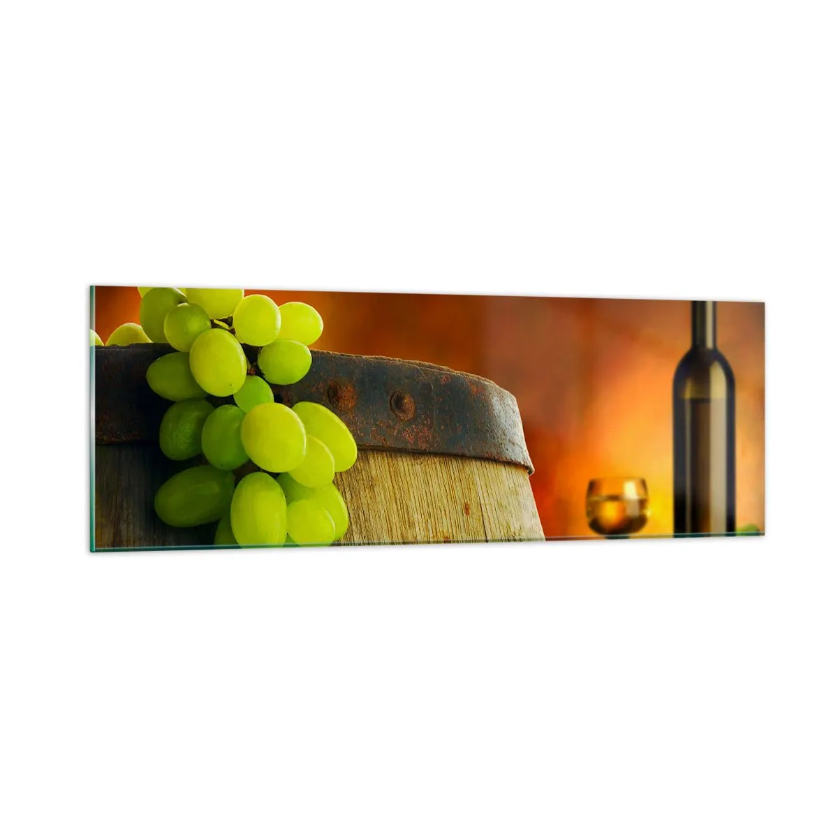 Billede på glas - Stilleben med en flaske vin og en drueklaske - 90x30 cm