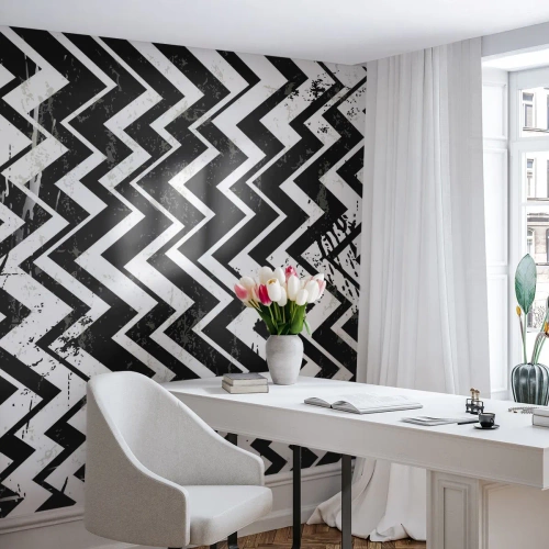 Fototapet Standard Eco - Zig-hvid, zag-sort - Abstraktion, Stykke, Sort og hvid - 150x105 cm