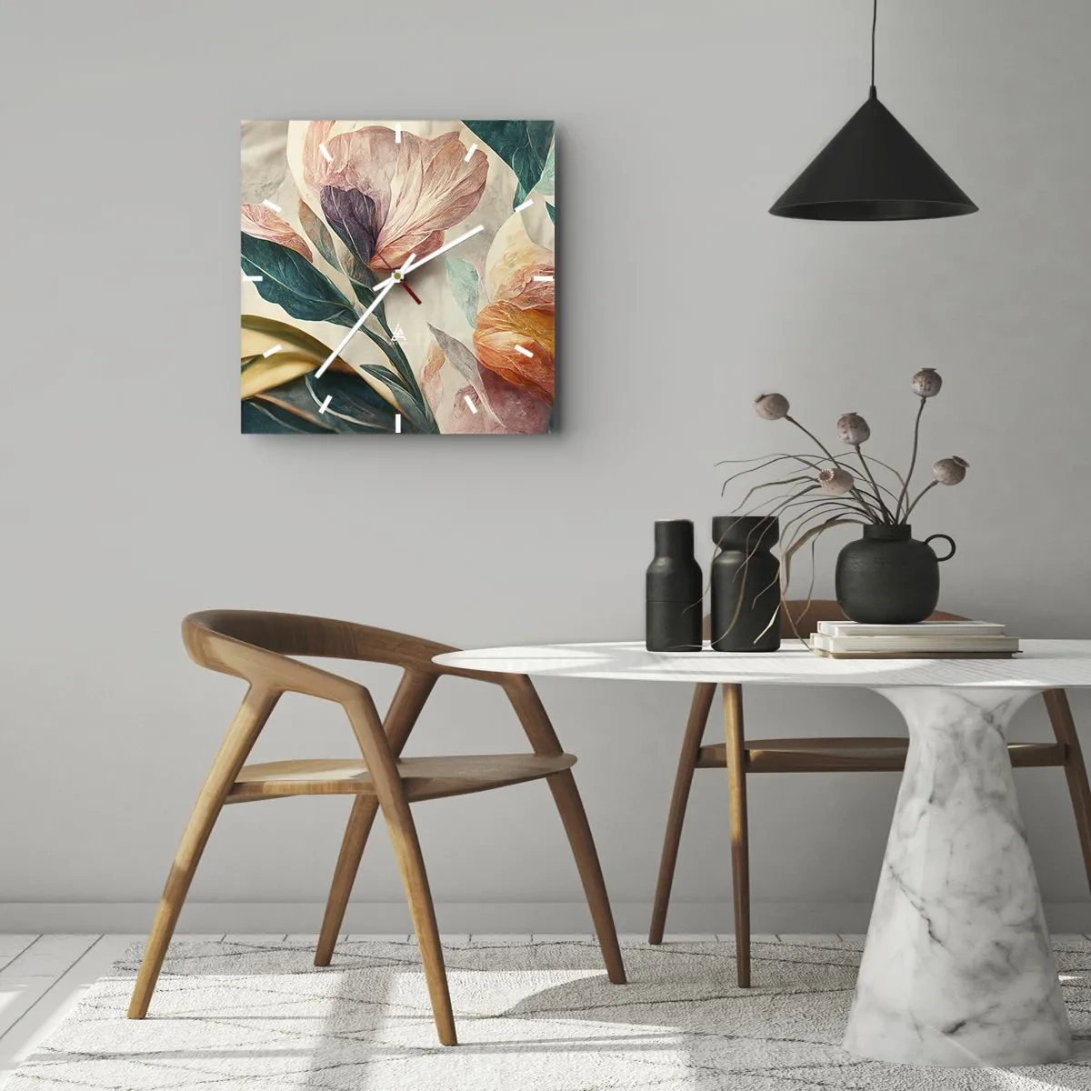 Vægur, Uret - Blomster på de sydlige øer - 30x30 cm