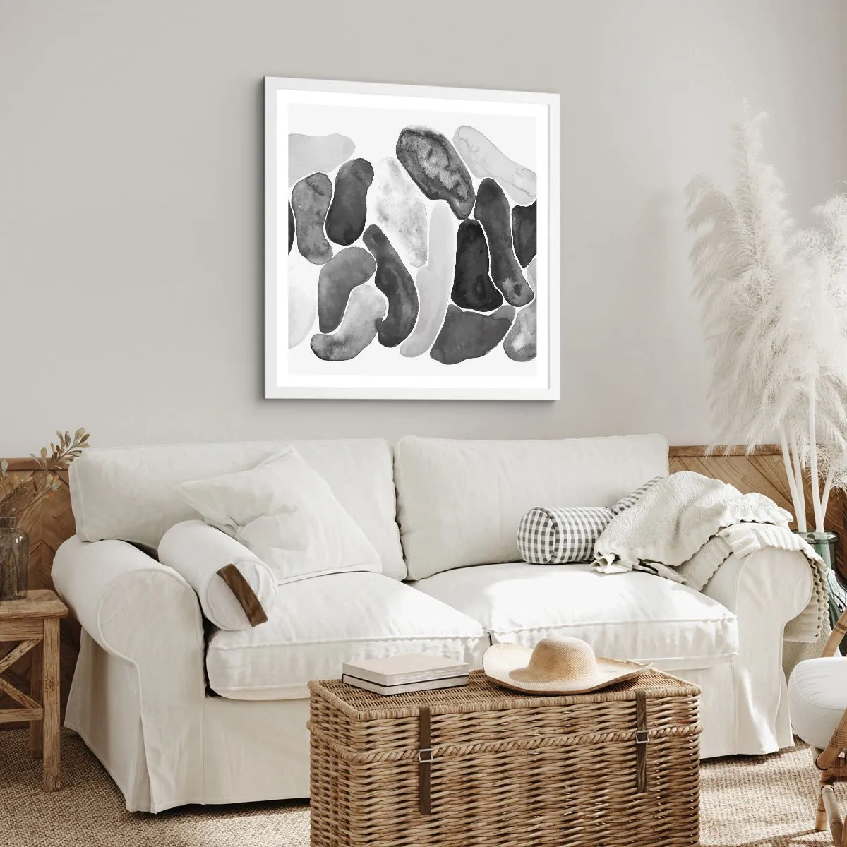 Plakat i hvid ramme - Stenet abstraktion - 40x40 cm