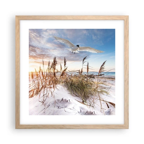 Plakat i ramme af lyst egetræ - Vind fra havet - 40x40 cm