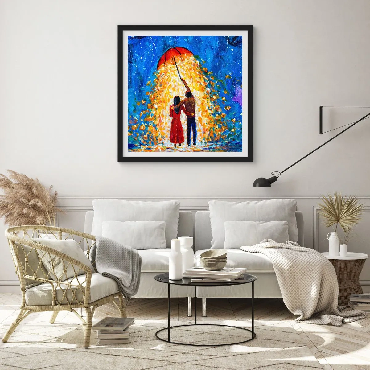 Plakat i sort ramme - Magien ved en regnfuld aften? - 30x30 cm