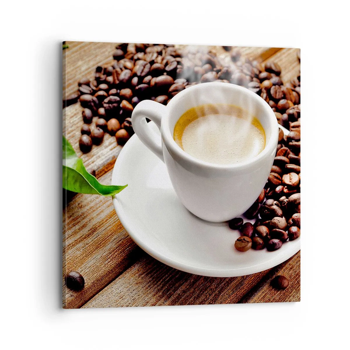 Lærredstryk - Billede på lærred - Kaffe på bænken - 70x70 cm